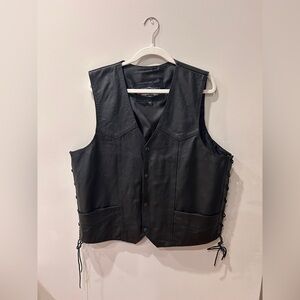 Black Leather Vest with Lace-Up Sides